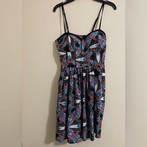 Band Of Gypsies ALine Mini Cami Abstract MultiColored Spaghetti Strap Dress Sz S